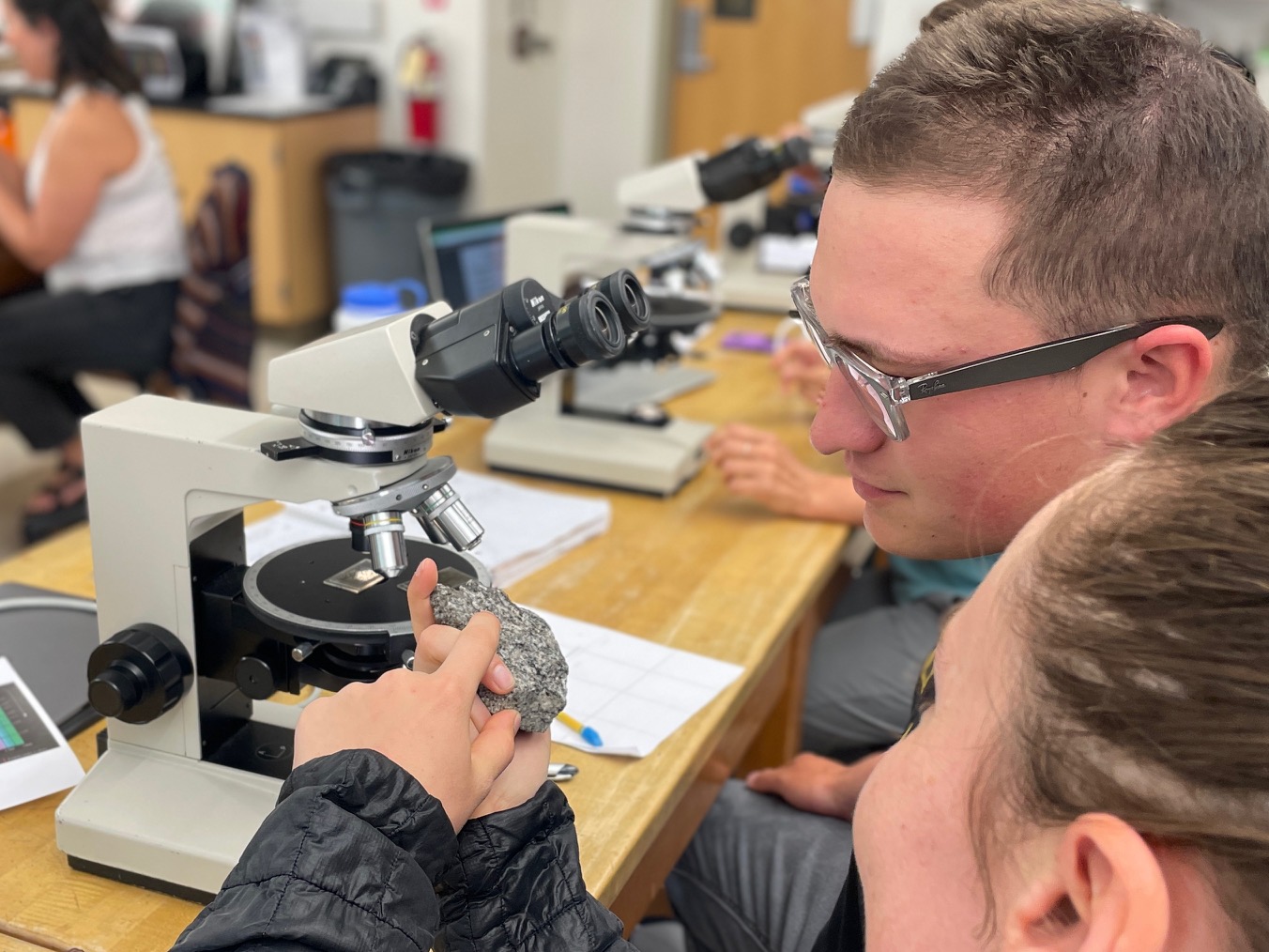 Students using scopes in lab