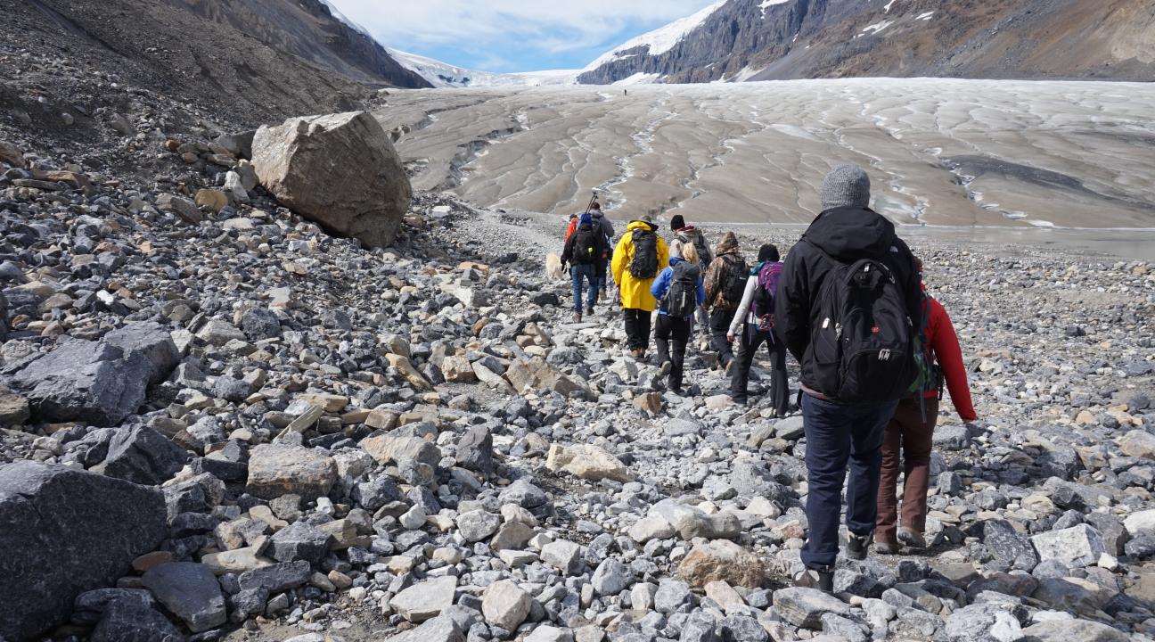 Hiking toward the Athabasca Glacier