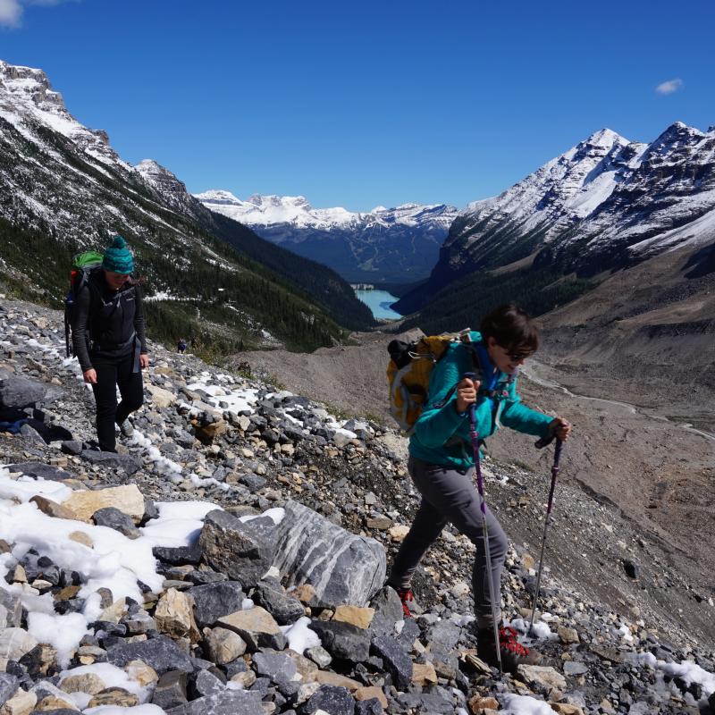 Students hiking above Lake Louise