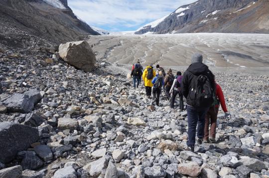 Hiking toward the Athabasca Glacier