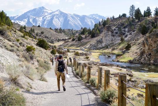 Student walking down a trail